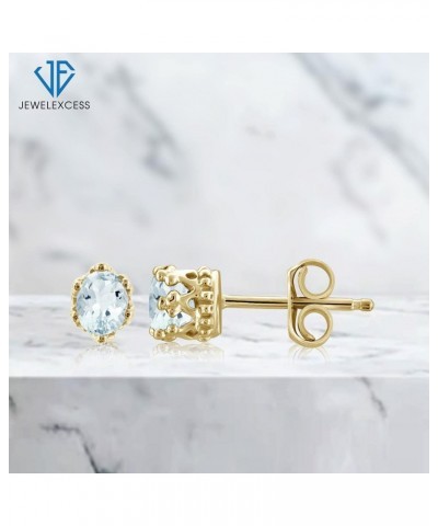 0.25 CTW Aquamarine Gemstone Crown Stud Earrings – 14k Gold-Plated Silver (.925) Hypoallergenic Studs for Women – Oval Cut Se...