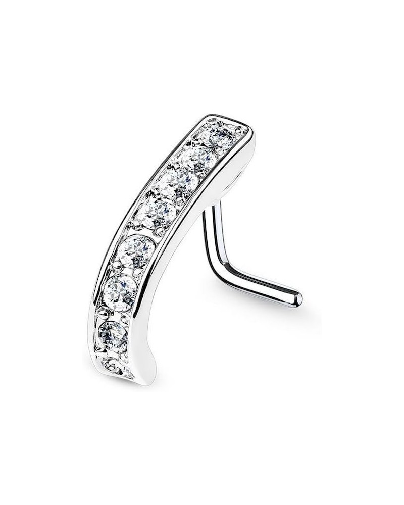 Channel Set CZ Nose Crawlers 316L Surgical Steel L Bend Nose Stud Rings 18GA, Length: 6mm, Clear $9.35 Body Jewelry