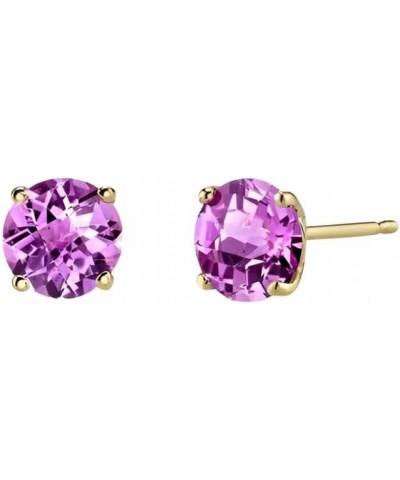 18k Yellow Gold 2 Pair Created Pink Sapphire 6mm Round & Princess Cut Stud Earrings Plated $9.45 Earrings