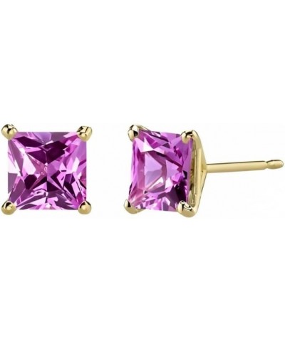 18k Yellow Gold 2 Pair Created Pink Sapphire 6mm Round & Princess Cut Stud Earrings Plated $9.45 Earrings