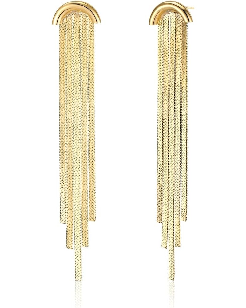 Gold Long Tassel Dangle Earrings - Sparkly Fringe Geometric Bar Drop Earrings - Formal Dainty Dangle Gold Drop Earrings for W...