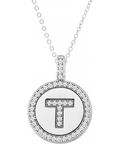 Initial Necklace Sterling Silver Cubic Zirconia Initial Pendant Circle Letter Necklaces for Women T $15.05 Necklaces