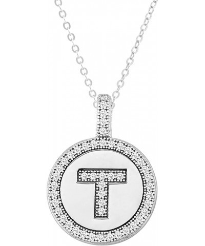 Initial Necklace Sterling Silver Cubic Zirconia Initial Pendant Circle Letter Necklaces for Women T $15.05 Necklaces