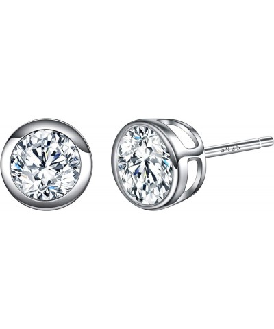 925 Sterling Silver Round Cut CZ Simple Basket Set Stud Earrings Clear 4.0 Millimeters $8.40 Earrings