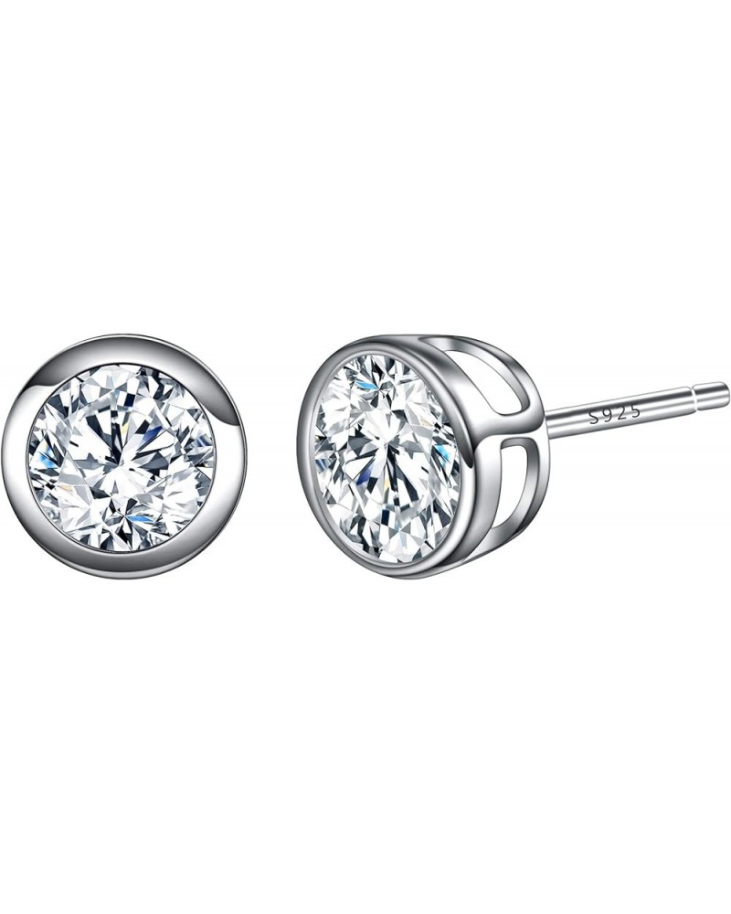 925 Sterling Silver Round Cut CZ Simple Basket Set Stud Earrings Clear 4.0 Millimeters $8.40 Earrings