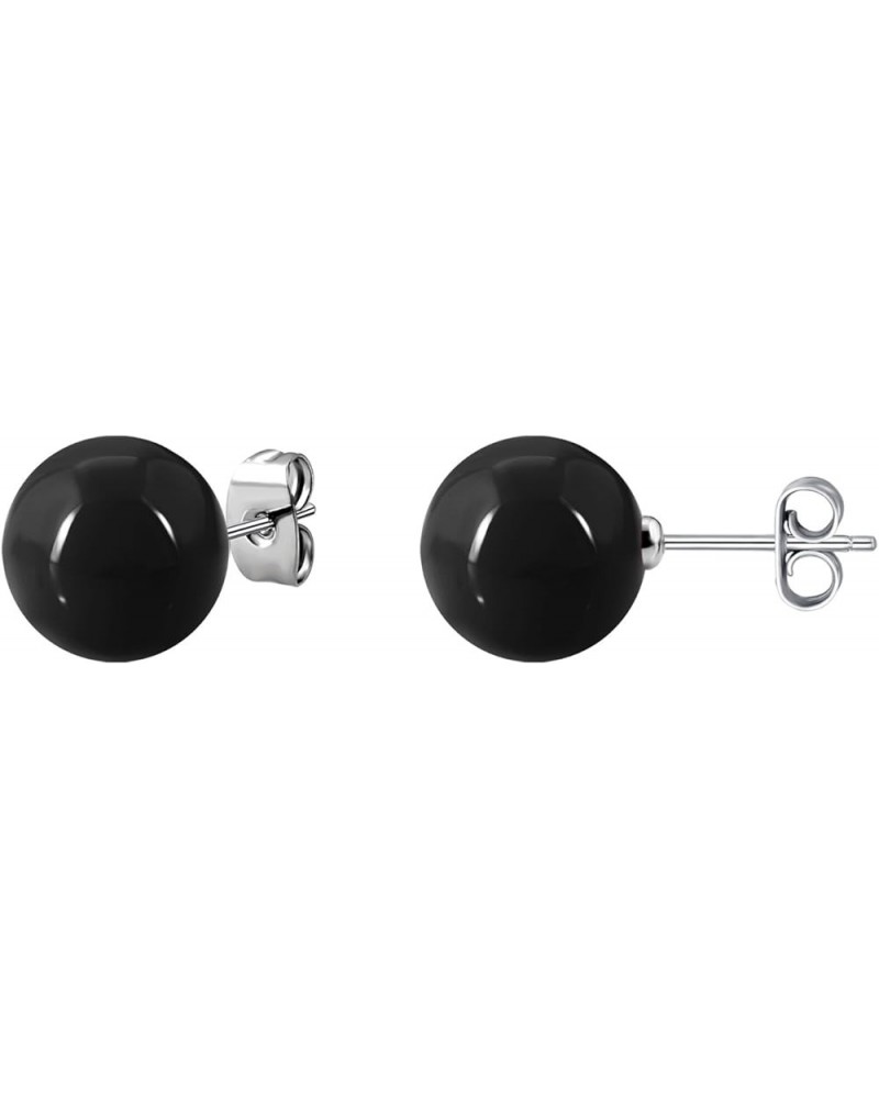 Jewelry Red or Jet Black or Ivory Imitation Round Pearl Pierced Earrings Studs for Girls and Women Black- 1 Pair/10mm $7.41 E...