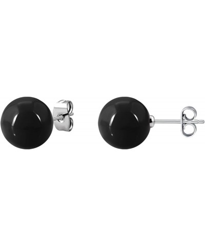 Jewelry Red or Jet Black or Ivory Imitation Round Pearl Pierced Earrings Studs for Girls and Women Black- 1 Pair/10mm $7.41 E...