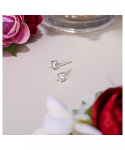 925 Sterling Silver Round Cut CZ Simple Basket Set Stud Earrings Clear 4.0 Millimeters $8.40 Earrings