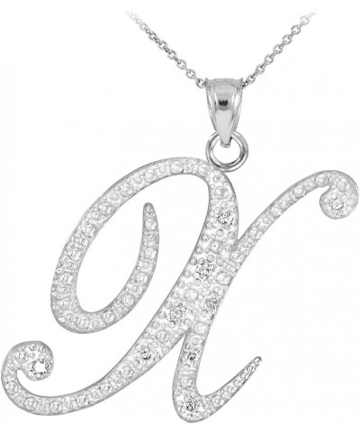 14K White Gold Diamond Accented Dangling Cursive Initial A-Z Charm 4/5" Pendant Necklace - Choice of Letter & Chain Length 16...