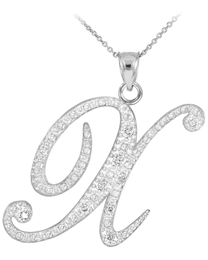 14K White Gold Diamond Accented Dangling Cursive Initial A-Z Charm 4/5" Pendant Necklace - Choice of Letter & Chain Length 16...