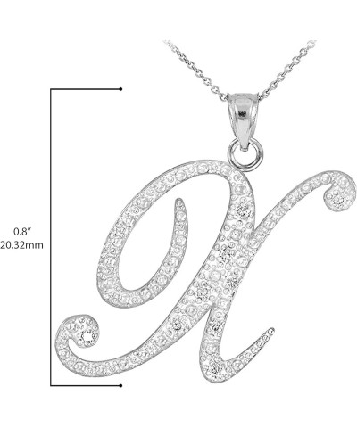 14K White Gold Diamond Accented Dangling Cursive Initial A-Z Charm 4/5" Pendant Necklace - Choice of Letter & Chain Length 16...