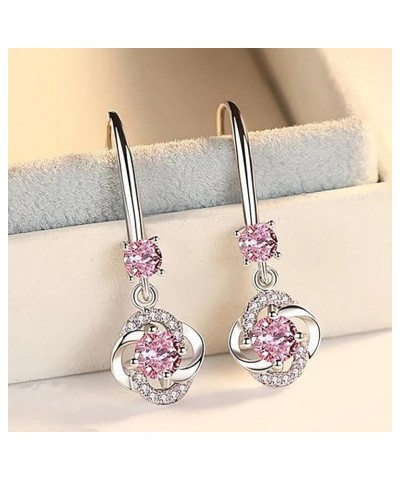 Diamond-Studded Creative Earrings Temperament Long Four-Leaf for Her, White Pink $3.91 Earrings