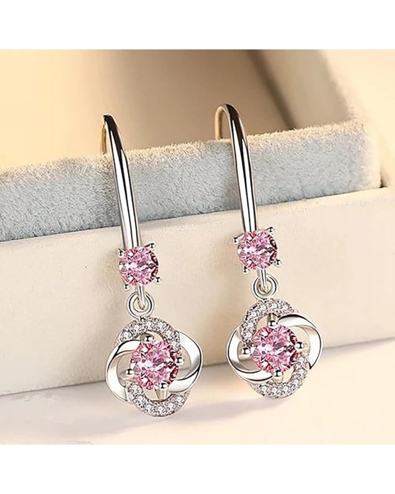 Diamond-Studded Creative Earrings Temperament Long Four-Leaf for Her, White Pink $3.91 Earrings