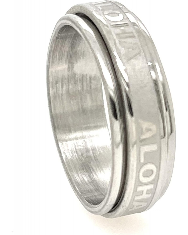 Hawaiian Spinner Stainless Steel Engraved ALOHA Silver 8mm Band Ring Men and Women Size 6 - 14 $10.19 Rings