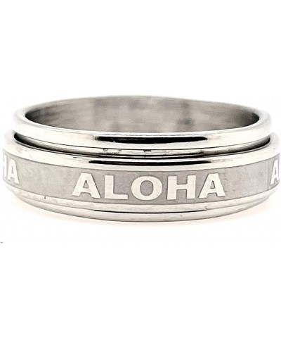 Hawaiian Spinner Stainless Steel Engraved ALOHA Silver 8mm Band Ring Men and Women Size 6 - 14 $10.19 Rings