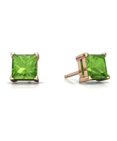 18k Rose Gold Plated 1/4 Ct Princess Cut Stud Earrings 4mm Olive Green $6.62 Earrings