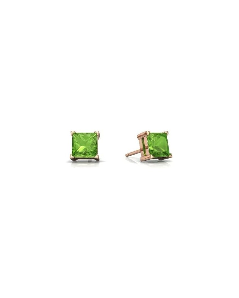 18k Rose Gold Plated 1/4 Ct Princess Cut Stud Earrings 4mm Olive Green $6.62 Earrings