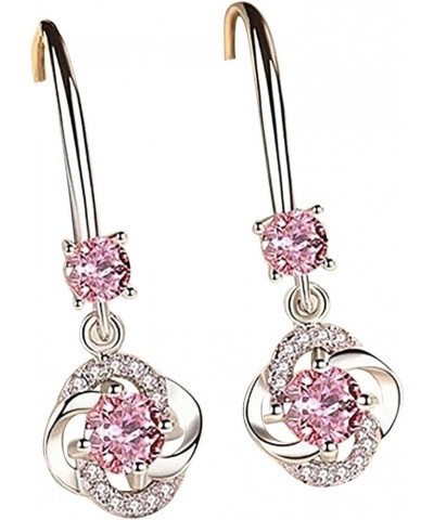 Diamond-Studded Creative Earrings Temperament Long Four-Leaf for Her, White Pink $3.91 Earrings