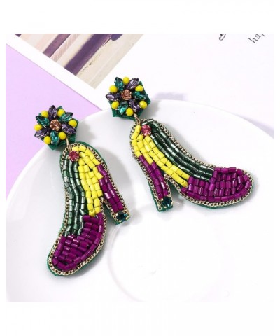 Mardi Gras Earrings Handmade Beaded Jester Dangle Earrings Fun Carnival Parade Fat Tuesday Party Earrings Purple Green Gold K...