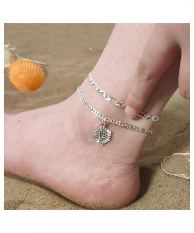 Silver Initial Anklet for Women Anklets with Initials 2pcs Ankle Bracelets for Teen Girls Cuban Link Anklets for Women H $7.0...