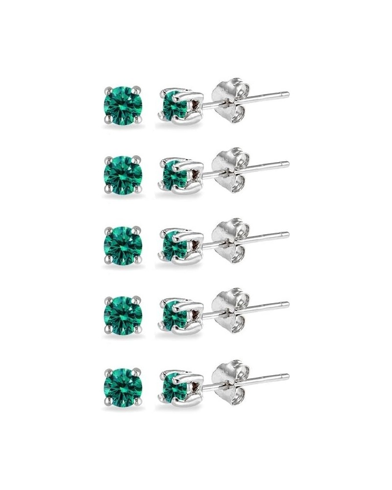 5-Pair Set Sterling Silver 3mm Round Colored Stud Earrings Made with European Crystals December - Blue $13.95 Earrings