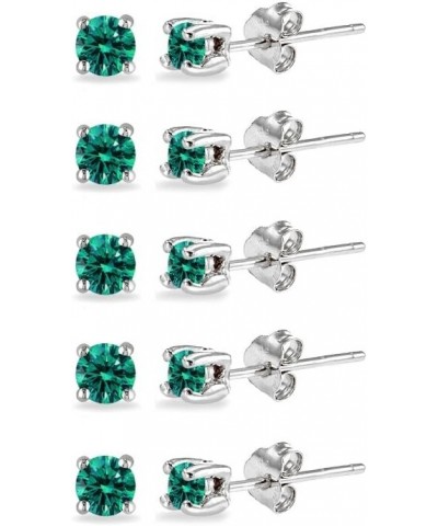 5-Pair Set Sterling Silver 3mm Round Colored Stud Earrings Made with European Crystals December - Blue $13.95 Earrings