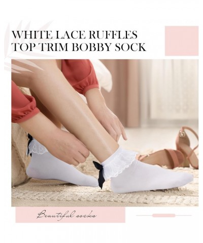 3 Pairs Women's White Lace Ruffles Bobby Socks,frilly Socks Women with Black Bow, White Ruffled Anklet Socks Women with Bows ...