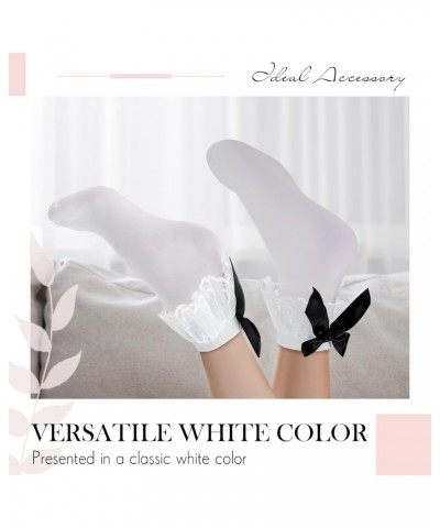 3 Pairs Women's White Lace Ruffles Bobby Socks,frilly Socks Women with Black Bow, White Ruffled Anklet Socks Women with Bows ...