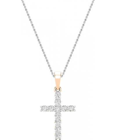 Round White Diamond Classic Divine Cross of Jesus Pendant with 18 inch Chain for Women (Color I-J, Clarity I1-I3) in Gold 10K...