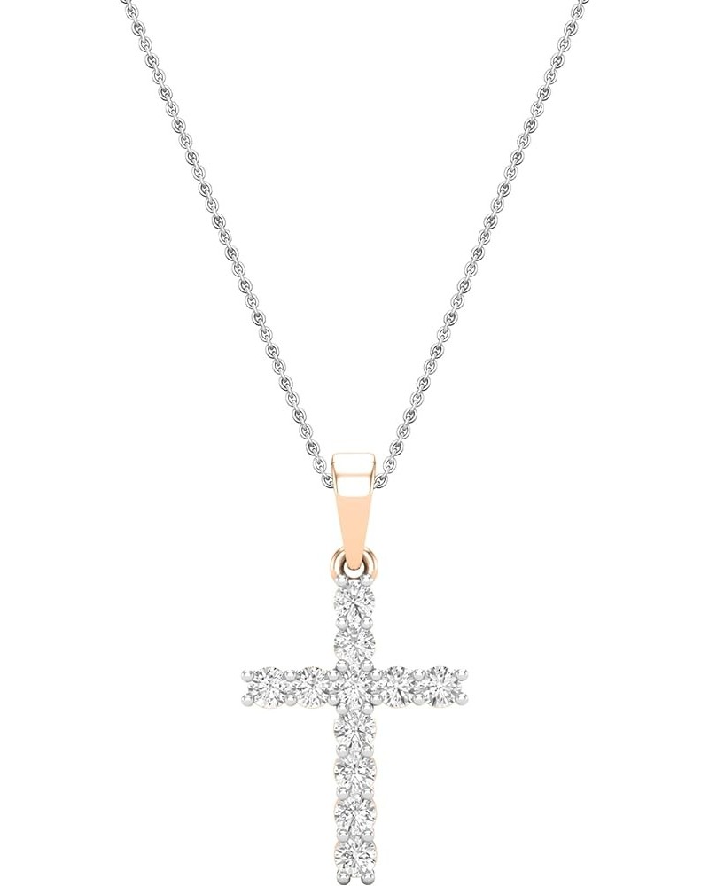 Round White Diamond Classic Divine Cross of Jesus Pendant with 18 inch Chain for Women (Color I-J, Clarity I1-I3) in Gold 10K...