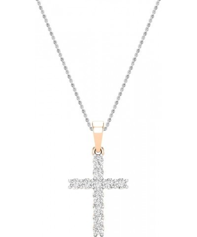 Round White Diamond Classic Divine Cross of Jesus Pendant with 18 inch Chain for Women (Color I-J, Clarity I1-I3) in Gold 10K...