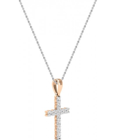 Round White Diamond Classic Divine Cross of Jesus Pendant with 18 inch Chain for Women (Color I-J, Clarity I1-I3) in Gold 10K...