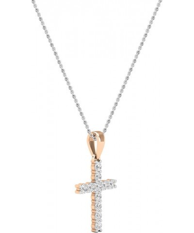 Round White Diamond Classic Divine Cross of Jesus Pendant with 18 inch Chain for Women (Color I-J, Clarity I1-I3) in Gold 10K...