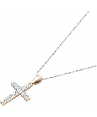 Round White Diamond Classic Divine Cross of Jesus Pendant with 18 inch Chain for Women (Color I-J, Clarity I1-I3) in Gold 10K...