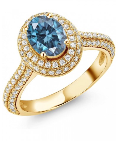 18K Yellow Gold Plated Silver Ring Oval Persian Blue and White Moissanite (2.02 Cttw) $45.05 Rings