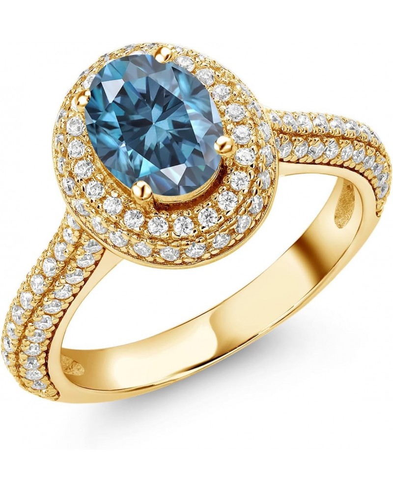 18K Yellow Gold Plated Silver Ring Oval Persian Blue and White Moissanite (2.02 Cttw) $45.05 Rings