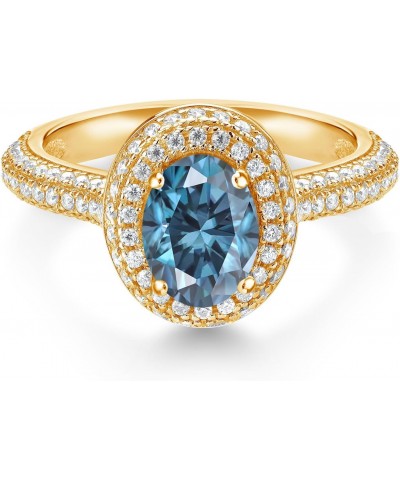 18K Yellow Gold Plated Silver Ring Oval Persian Blue and White Moissanite (2.02 Cttw) $45.05 Rings