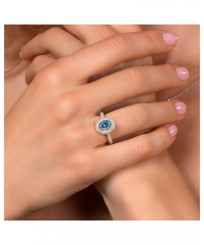 18K Yellow Gold Plated Silver Ring Oval Persian Blue and White Moissanite (2.02 Cttw) $45.05 Rings