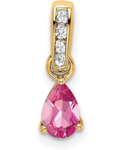 14K Gold Pear Diamond and Birthstone Gemstone Charm Pendant (Length 16.3mm Width 4.5 mm) yellow-gold pink-tourmaline $55.44 P...