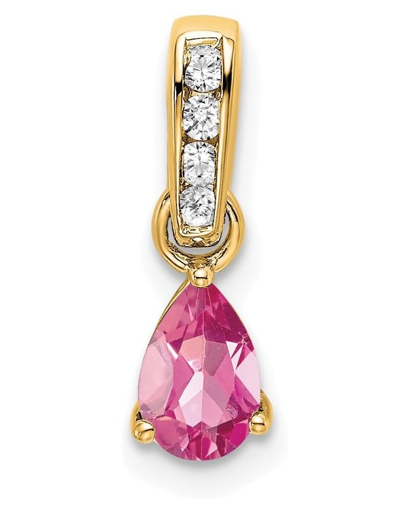 14K Gold Pear Diamond and Birthstone Gemstone Charm Pendant (Length 16.3mm Width 4.5 mm) yellow-gold pink-tourmaline $55.44 P...