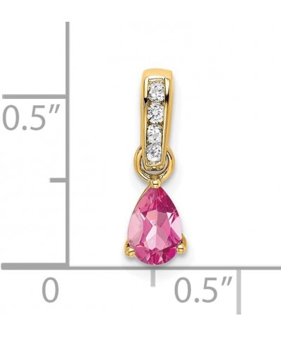 14K Gold Pear Diamond and Birthstone Gemstone Charm Pendant (Length 16.3mm Width 4.5 mm) yellow-gold pink-tourmaline $55.44 P...