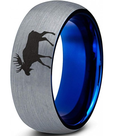 Elk Moose Walking Ring - Tungsten Band 8mm - Men - Women - 18k Rose Gold Step Bevel Edge - Yellow - Grey - Blue - Black - Bru...