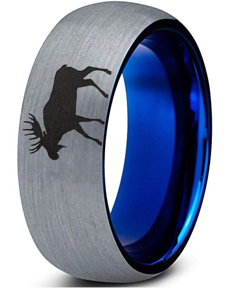 Elk Moose Walking Ring - Tungsten Band 8mm - Men - Women - 18k Rose Gold Step Bevel Edge - Yellow - Grey - Blue - Black - Bru...