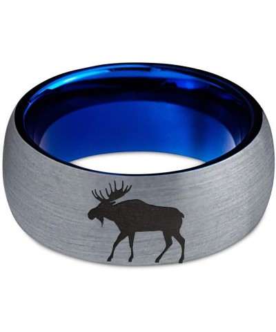 Elk Moose Walking Ring - Tungsten Band 8mm - Men - Women - 18k Rose Gold Step Bevel Edge - Yellow - Grey - Blue - Black - Bru...