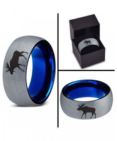 Elk Moose Walking Ring - Tungsten Band 8mm - Men - Women - 18k Rose Gold Step Bevel Edge - Yellow - Grey - Blue - Black - Bru...