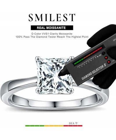 1.5ct Princess Moissanite Rings for Women, D Color VVS1 Clarity Lab Created Diamond Solitaire Ring Rhodium Plated Solid S925 ...