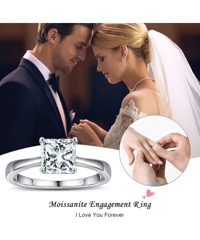 1.5ct Princess Moissanite Rings for Women, D Color VVS1 Clarity Lab Created Diamond Solitaire Ring Rhodium Plated Solid S925 ...