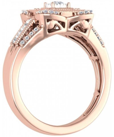 1/2 Carat Round & Baguette Shape Diamond Cushion Shaped Halo Ring in 10K Gold Rose Gold $116.25 Rings