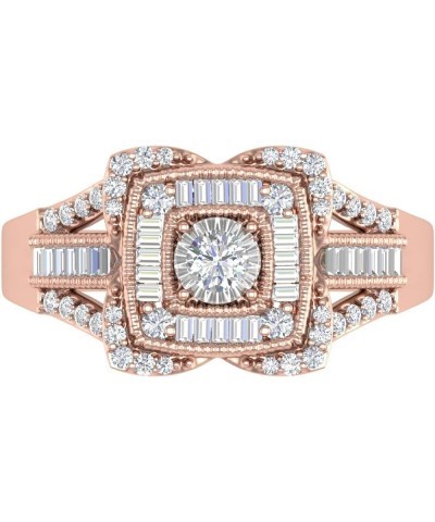 1/2 Carat Round & Baguette Shape Diamond Cushion Shaped Halo Ring in 10K Gold Rose Gold $116.25 Rings