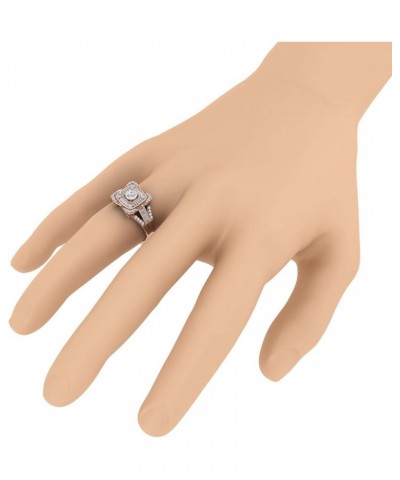 1/2 Carat Round & Baguette Shape Diamond Cushion Shaped Halo Ring in 10K Gold Rose Gold $116.25 Rings